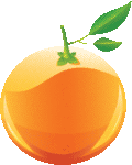 Скачать PNG картинку на прозрачном фоне Апельсин нарисованный с двумя листьями, вид сбоку