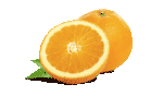 Скачать PNG картинку на прозрачном фоне Апельсин с половинкой и двумя листьями