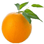 Скачать PNG картинку на прозрачном фоне Апельсин, вид сбоку, с листьями