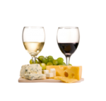 Скачать PNG картинку на прозрачном фоне Бокал красного и белого вина, рядом с сыром