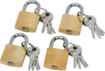 Скачать PNG картинку на прозрачном фоне Четыре накидных замка с набором ключей