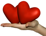 Скачать PNG картинку на прозрачном фоне Два красных нарисованных сердца в руках