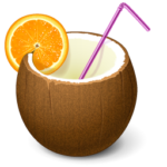 Скачать PNG картинку на прозрачном фоне Кокос открытый с трубочкой и долькой апельсина