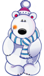 Скачать PNG картинку на прозрачном фоне Медвежонок нарисованный, с шарфом, шапкой и снежинками