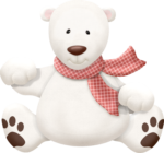 Скачать PNG картинку на прозрачном фоне Мультяшный белый медвежонок, нарисованный, с красным шарфом