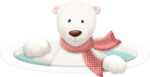 Скачать PNG картинку на прозрачном фоне Мультяшный белый медвежонок, нарисованный, с красным шарфом, в прорубе