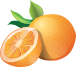 Скачать PNG картинку на прозрачном фоне Нарисованная половина апельсина рядом с целым апельсином