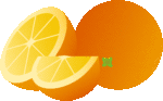 Скачать PNG картинку на прозрачном фоне Нарисованный апельсин с половинкой и долькой