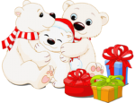 Скачать PNG картинку на прозрачном фоне Рисованные три медвежонка с подарками, новый год
