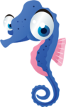 Скачать PNG картинку на прозрачном фоне Синий морской конек нарисованный с большими глазами