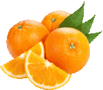 Скачать PNG картинку на прозрачном фоне Три апельсина, с двумя дольками и листьями