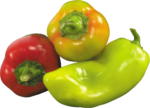 Скачать PNG картинку на прозрачном фоне Три болгарских перца, два зеленых и один красный