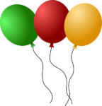 Скачать PNG картинку на прозрачном фоне Три нарисованных воздушных шара, зеленый, красный и желтый с веревочками