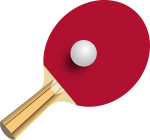 Скачать PNG картинку на прозрачном фоне Белый шарик лежит на нарисованной ракетке для настольного тенниса красного цвета