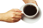 Скачать PNG картинку на прозрачном фоне Чашка с кофе и блюдце в руках