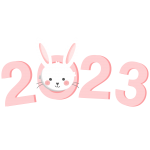 Скачать PNG картинку на прозрачном фоне Число 2023, розовое, с мордочкой кролика