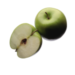 Скачать PNG картинку на прозрачном фоне Целое зеленое яблоко и рядом половина зеленого яблока