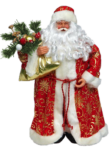 Скачать PNG картинку на прозрачном фоне Дед Мороз, нарисованный в красном костюме с мешком и с елкой
