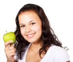 Скачать PNG картинку на прозрачном фоне Девушка держит в руке зеленое яблоко