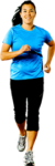 Скачать PNG картинку на прозрачном фоне Девушка довольная в голубой футболке бежит, вид спереди