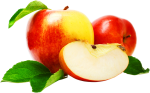 Скачать PNG картинку на прозрачном фоне Два красных целых яблока и одна долька яблока