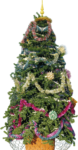 Скачать PNG картинку на прозрачном фоне елка новогодняя, искусственная в горшке, мишура разноцветная