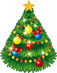 Скачать PNG картинку на прозрачном фоне елка новогодняя, нарисованная, украшена шарами и звездой