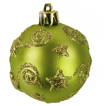 Скачать PNG картинку на прозрачном фоне Елочный новогодний шар, зеленый, с золотыми звездами и спиралями