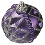 Скачать PNG картинку на прозрачном фоне фиолетовый ёлочный шар с углами и серебристой присыпкой
