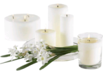 Скачать PNG картинку на прозрачном фоне Горящие толстые белые свечи с цветами