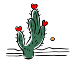 Скачать PNG картинку на прозрачном фоне Кактус нарисованный с цветами в виде сердечек