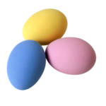 Скачать PNG картинку на прозрачном фоне Крашенные куриные три яйца, синее, желтое, розовое