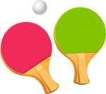 Скачать PNG картинку на прозрачном фоне Красная и зеленая нарисованная ракетка для настольного тенниса с шариком