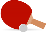 Скачать PNG картинку на прозрачном фоне Красная нарисованная ракетная для настольного тенниса с белым ширком рядом
