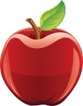 Скачать PNG картинку на прозрачном фоне Красное глянцевое нарисованное яблоко с листиком, вид сбоку