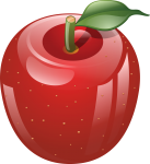 Скачать PNG картинку на прозрачном фоне Красное глянцевое нарисованное яблоко с листиком, вид сверхху
