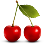 Скачать PNG картинку на прозрачном фоне Красные ягоды черешни, нарисованные, на одной веточке с листиком