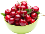 Скачать PNG картинку на прозрачном фоне Красные ягоды черешни в тарелке с горкой