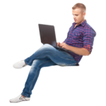 Скачать PNG картинку на прозрачном фоне Молодой человек сидит, работает за нотбуком