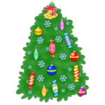 Скачать PNG картинку на прозрачном фоне Мультяшная нарисовання зеленая елка с игрушками и конфетами