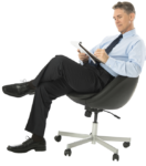 Скачать PNG картинку на прозрачном фоне Мужчина сидит в офисном кресле, делает записи в журнале