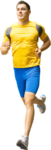 Скачать PNG картинку на прозрачном фоне Мужчина в желтой футболке бежит, вид спереди