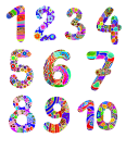 Скачать PNG картинку на прозрачном фоне Набор цифр, яркие, с текстурами, от 0 до 9, нарисованные