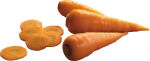Скачать PNG картинку на прозрачном фоне Нарезанные кусочки морковки и 3 морковки рядом