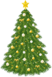 Скачать PNG картинку на прозрачном фоне Нарисованная новогодняя елка с желтыми и белыми шарами