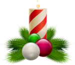 Скачать PNG картинку на прозрачном фоне Нарисованная новогодняя свеча, с елочными игрушками и елочной веткой