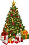 Скачать PNG картинку на прозрачном фоне нарисованная,новогодняя елка с подарками