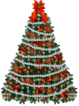Скачать PNG картинку на прозрачном фоне нарисованная,пышная, новогодняя елка с бантом и снежинками