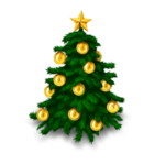 Скачать PNG картинку на прозрачном фоне нарисованная,зеленая елка с желтыми шарами и звездой