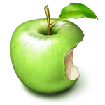 Скачать PNG картинку на прозрачном фоне Нарисованное зеленое надкушенное яблоко